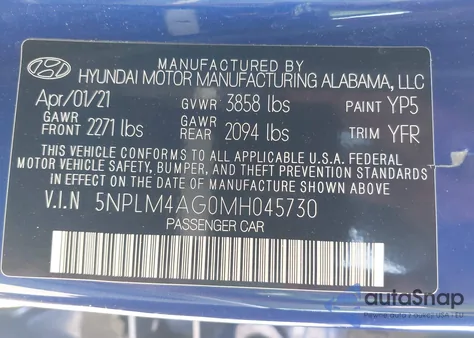 2021 Hyundai Elantra Sel from USA, damaged, VIN 5NPLM4AG0MH045730